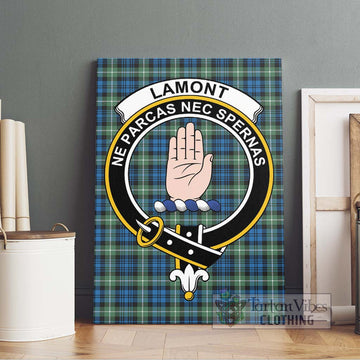 Lamont Ancient Tartan Canvas Print Wall Art with Family Crest