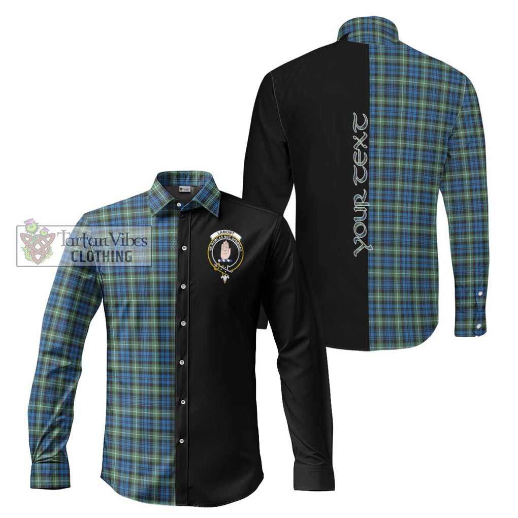 Lamont Ancient Tartan Long Sleeve Button Shirt with Family Crest and Half Of Me Style Men's Shirt S - Tartanvibesclothing Shop