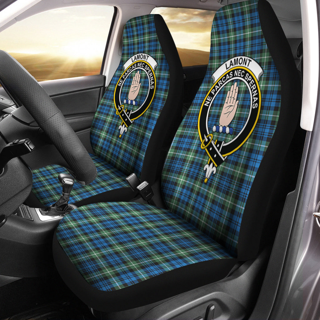 Lamont Ancient Tartan Car Seat Cover with Family Crest One Size - Tartanvibesclothing