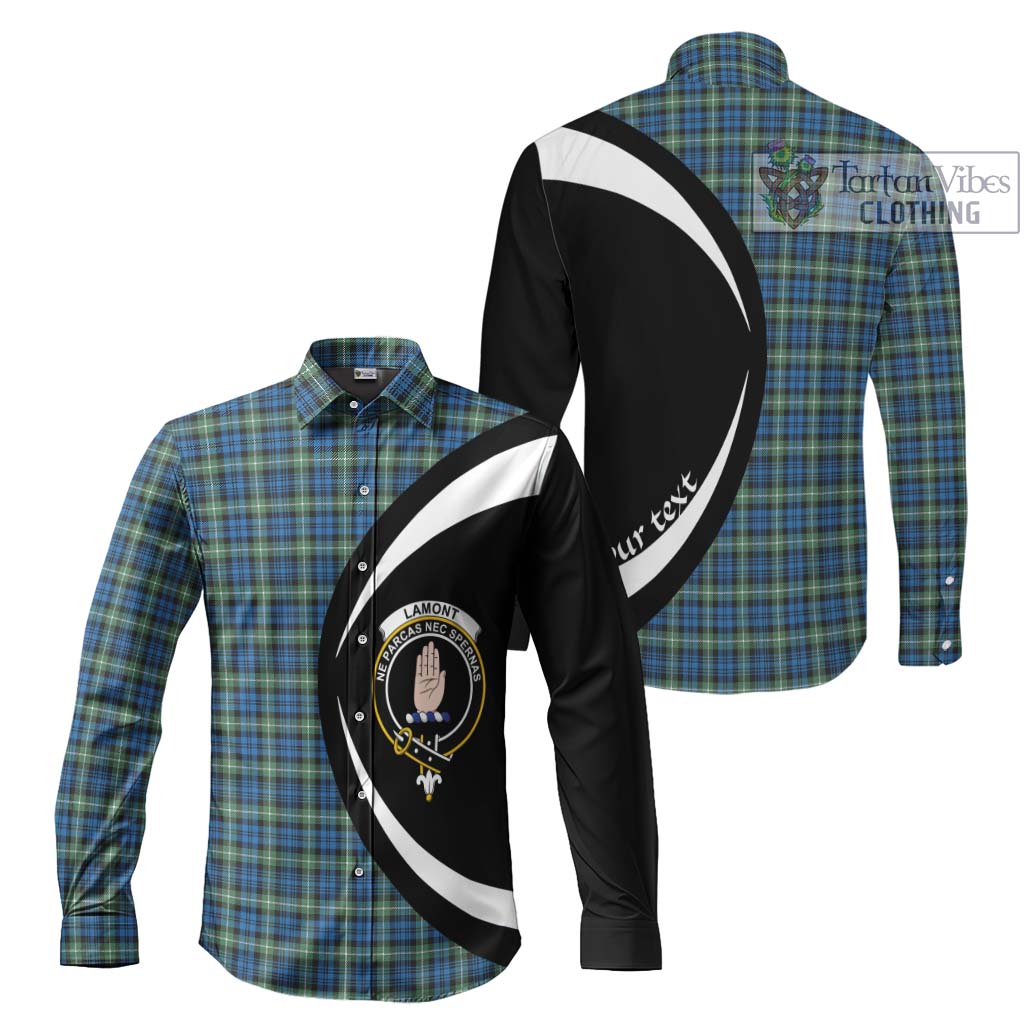 Lamont Ancient Tartan Long Sleeve Button Up with Family Crest Circle Style Men's Shirt S - Tartan Vibes Clothing