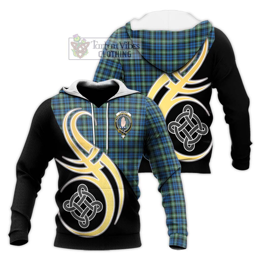 Lamont Ancient Tartan Knitted Hoodie with Family Crest and Celtic Symbol Style Unisex Knitted Pullover Hoodie - Tartan Vibes Clothing