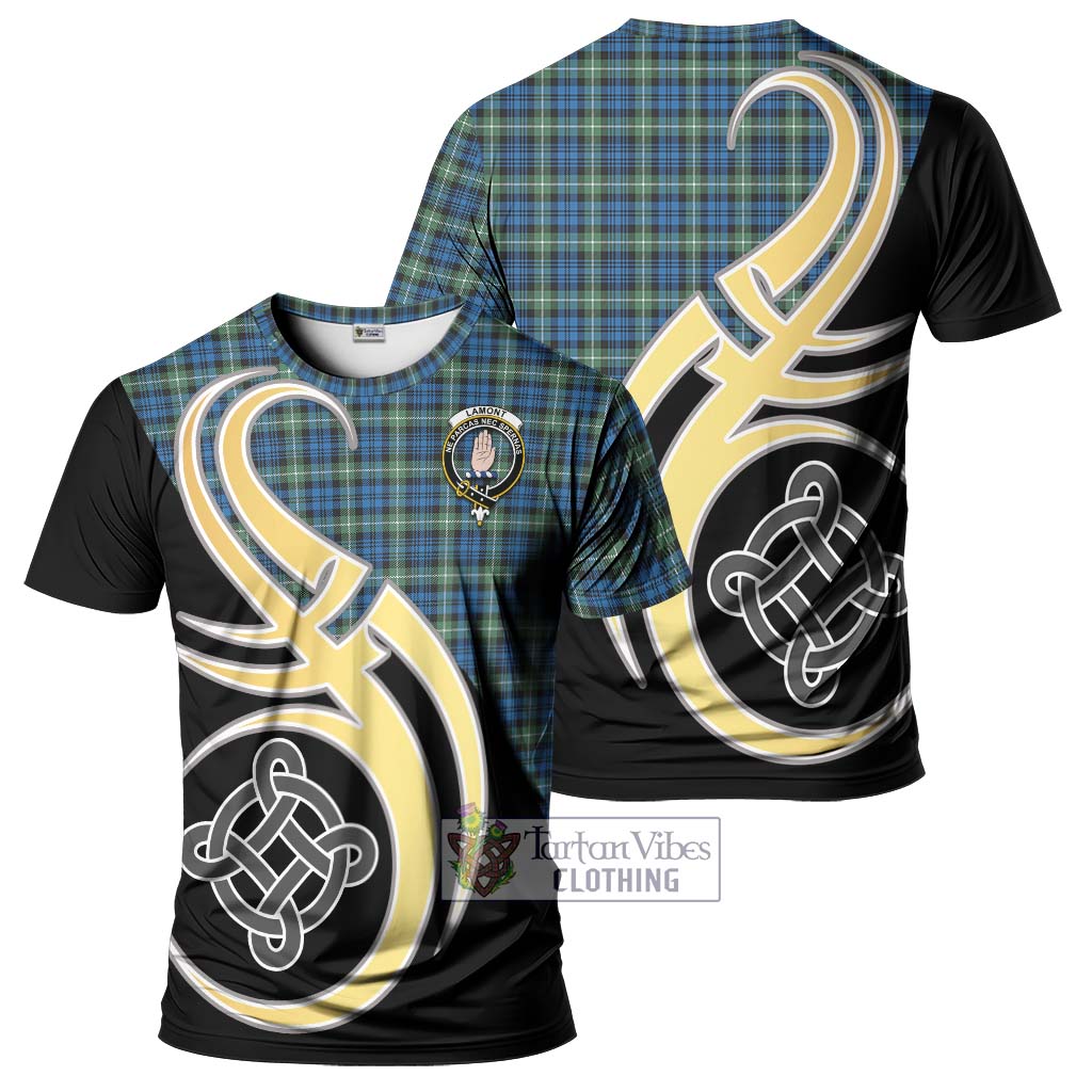 Tartan Vibes Clothing Lamont Ancient Tartan T-Shirt with Family Crest and Celtic Symbol Style