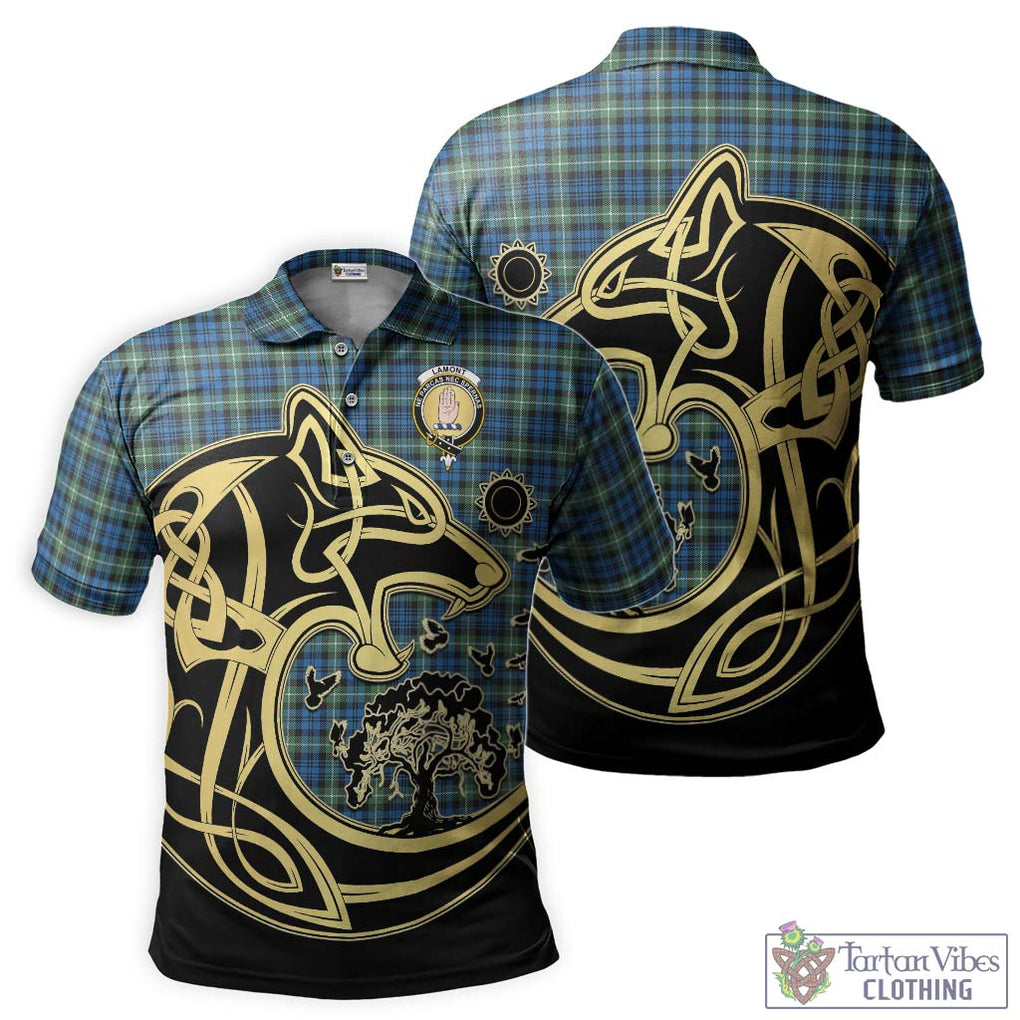 Lamont Ancient Tartan Polo Shirt with Family Crest Celtic Wolf Style Kid - Tartanvibesclothing Shop