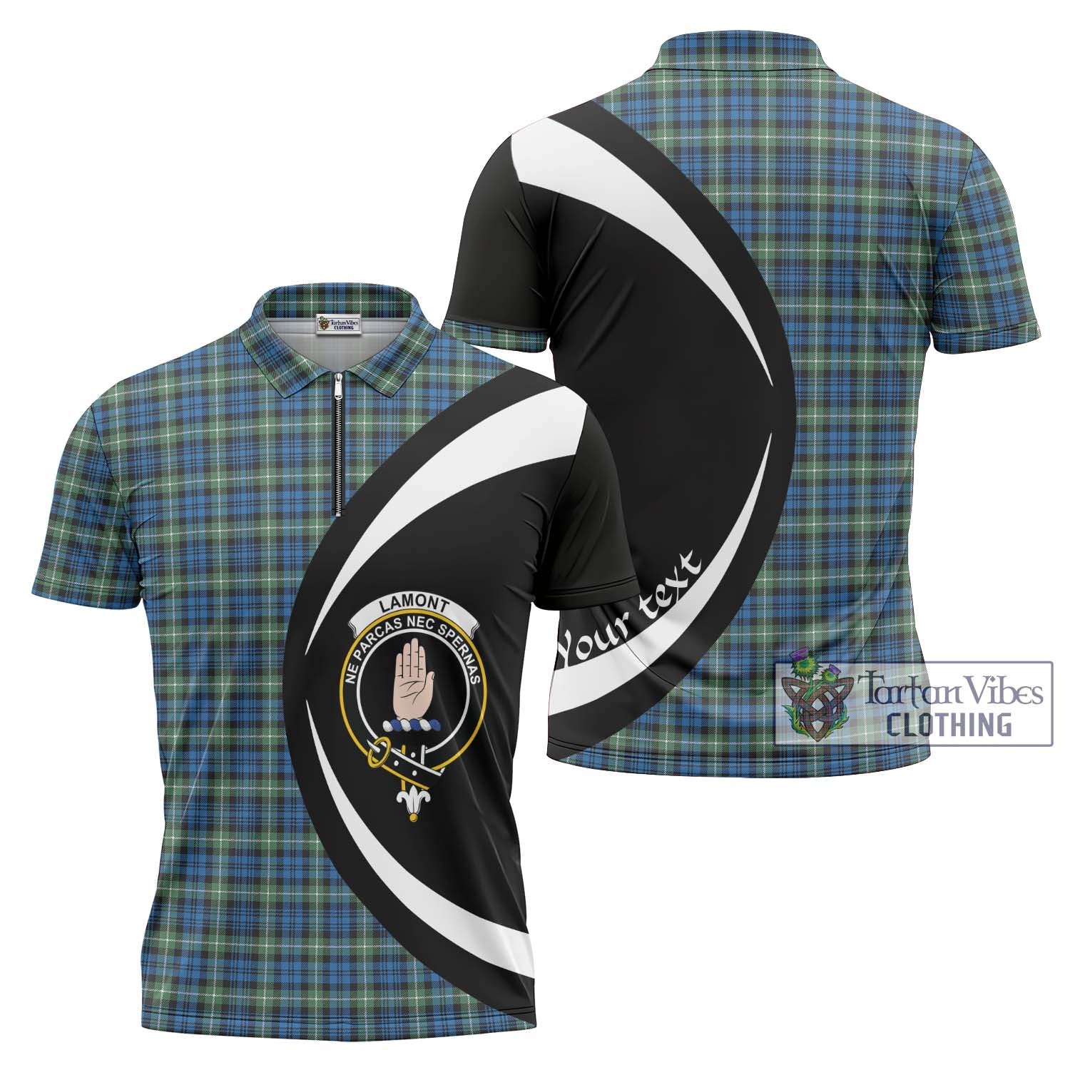 Tartan Vibes Clothing Lamont Ancient Tartan Zipper Polo Shirt with Family Crest Circle Style