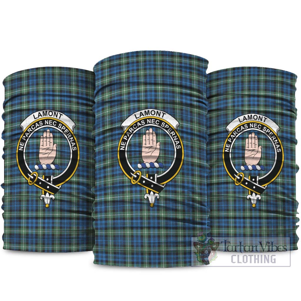 Lamont Ancient Tartan Neck Gaiters, Tartan Bandanas, Tartan Head Band with Family Crest