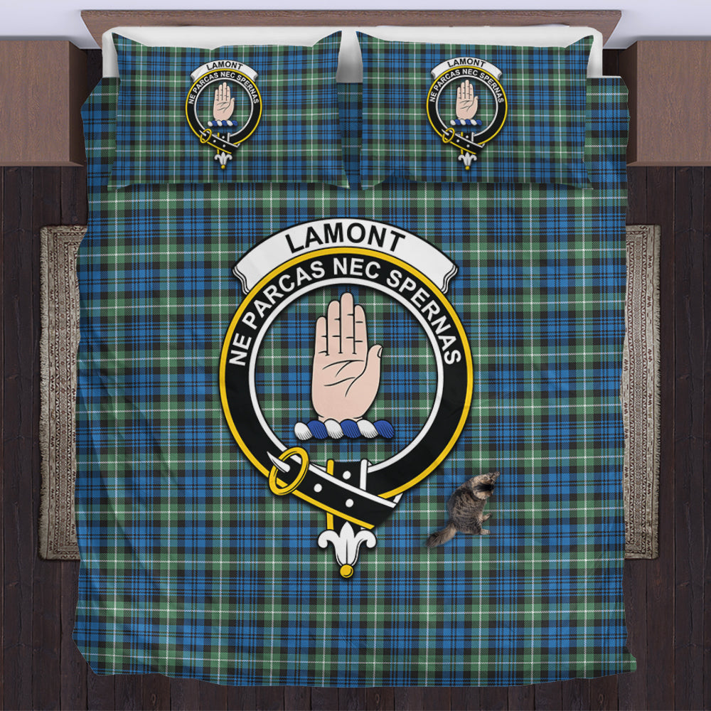 Lamont Ancient Tartan Bedding Set with Family Crest US Bedding Set - Tartan Vibes Clothing