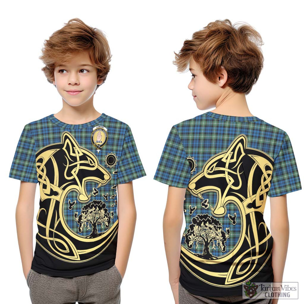 Lamont Ancient Tartan Kid T-Shirt with Family Crest Celtic Wolf Style Youth XL Size14 - Tartan Vibes Clothing