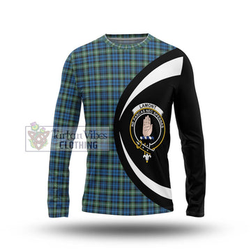 Lamont Ancient Tartan Long Sleeve T-Shirt with Family Crest Circle Style