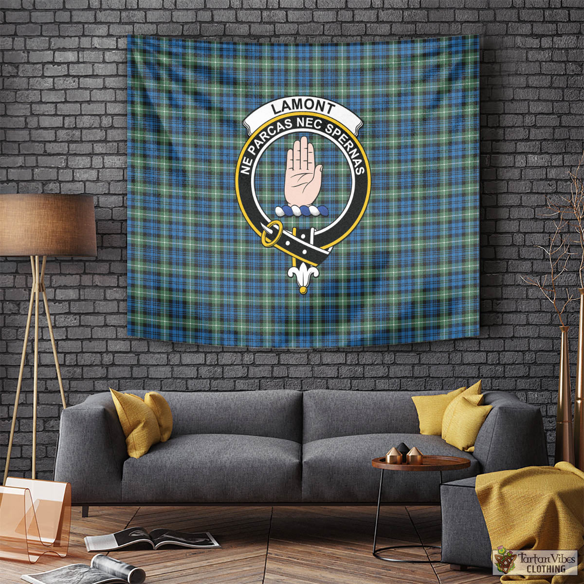 Tartan Vibes Clothing Lamont Ancient Tartan Tapestry Wall Hanging and Home Decor for Room with Family Crest