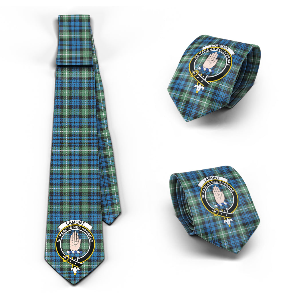 Lamont Ancient Tartan Classic Necktie with Family Crest Necktie One Size - Tartan Vibes Clothing