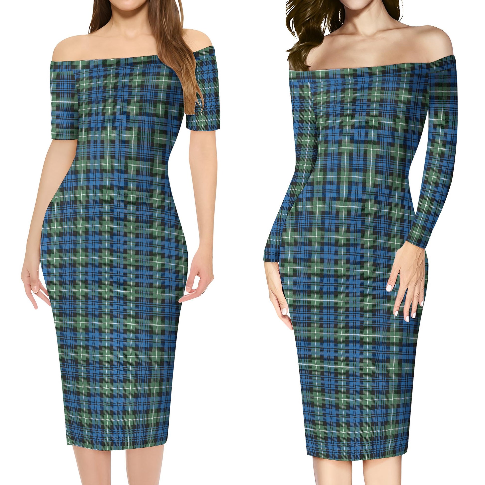 Lamont Ancient Tartan Off Shoulder Lady Dress Women's Dress - Tartanvibesclothing