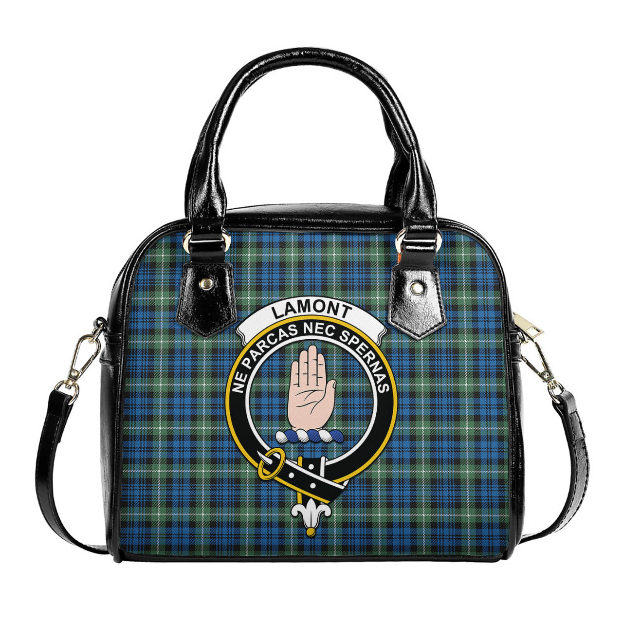 Lamont Ancient Tartan Shoulder Handbags with Family Crest One Size 6*25*22 cm - Tartanvibesclothing