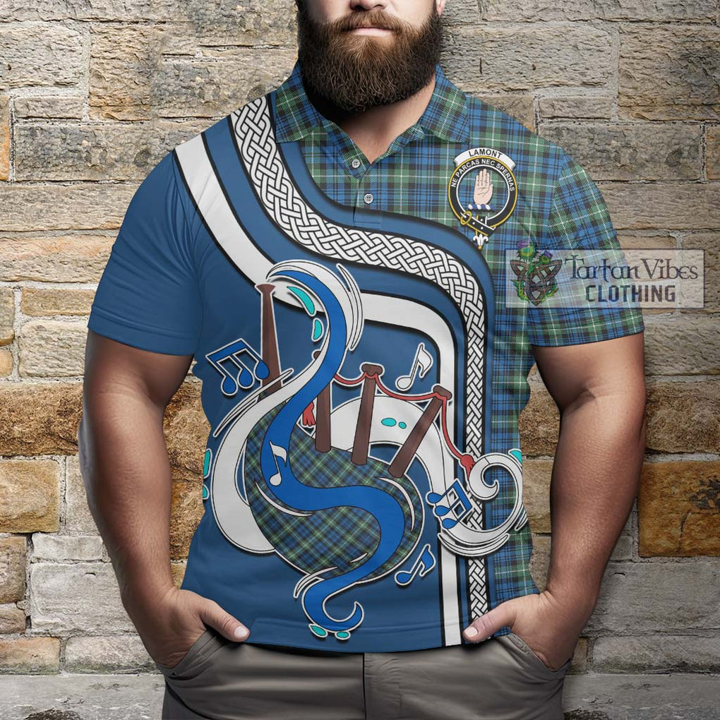 Tartan Vibes Clothing Lamont Ancient Tartan Polo Shirt with Epic Bagpipe Style