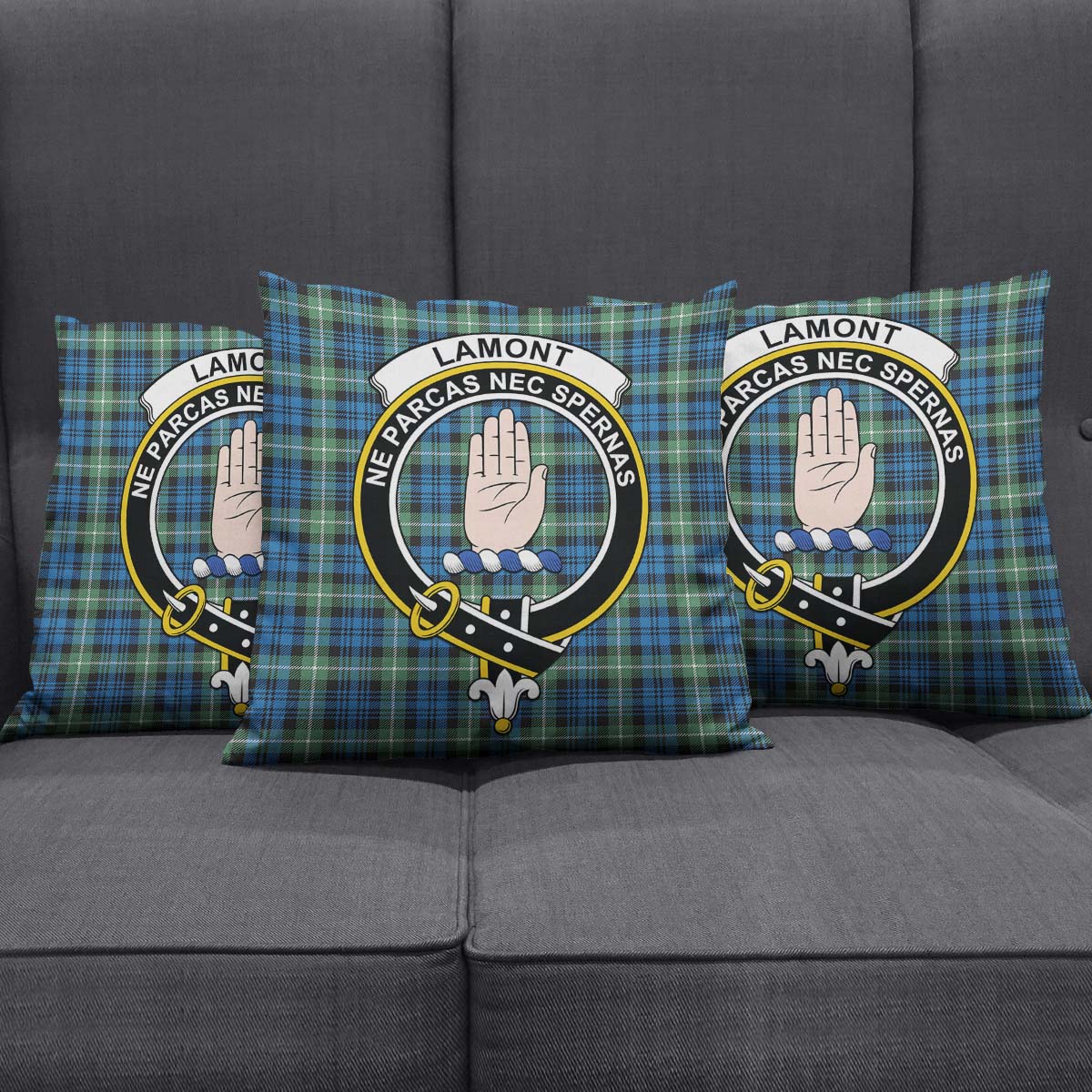 Lamont Ancient Tartan Pillow Cover with Family Crest Square Pillow Cover - Tartanvibesclothing