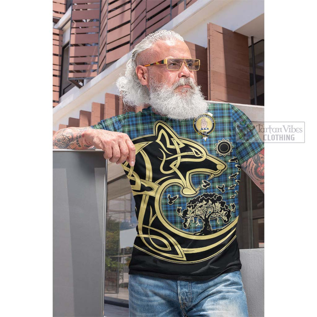 Tartan Vibes Clothing Lamont Ancient Tartan Cotton T-shirt with Family Crest Celtic Wolf Style