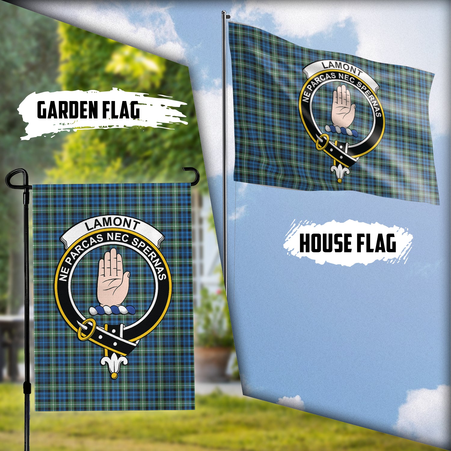 Lamont Ancient Tartan Flag with Family Crest Garden Flag (Vertical) - Tartan Vibes Clothing