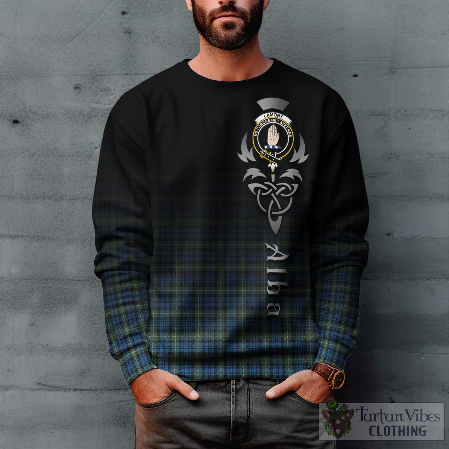 Tartan Vibes Clothing Lamont Ancient Tartan Sweatshirt Featuring Alba Gu Brath Family Crest Celtic Inspired