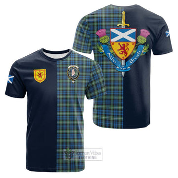 Lamont Ancient Tartan Cotton T-shirt Alba with Scottish Lion Royal Arm Half Style