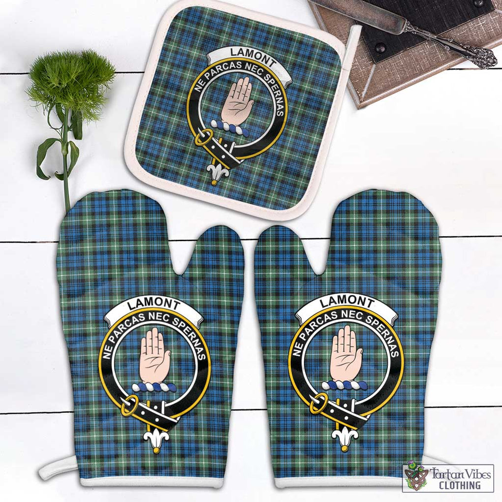 Lamont Ancient Tartan Combo Oven Mitt & Pot-Holder with Family Crest Combo 1 Oven Mitt & 1 Pot-Holder White - Tartan Vibes Clothing