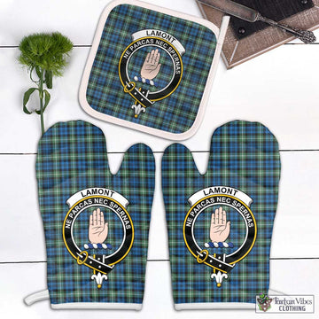 Lamont Ancient Tartan Combo Oven Mitt & Pot-Holder with Family Crest