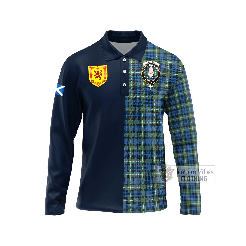 Tartan Vibes Clothing Lamont Ancient Tartan Long Sleeve Polo Shirt with Scottish Lion Royal Arm Half Style