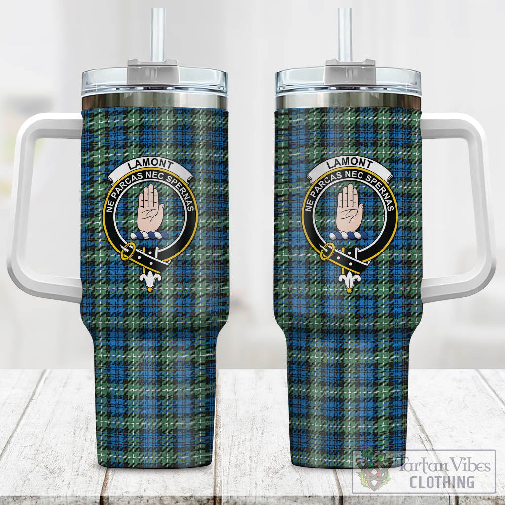 Tartan Vibes Clothing Lamont Ancient Tartan and Family Crest Tumbler with Handle