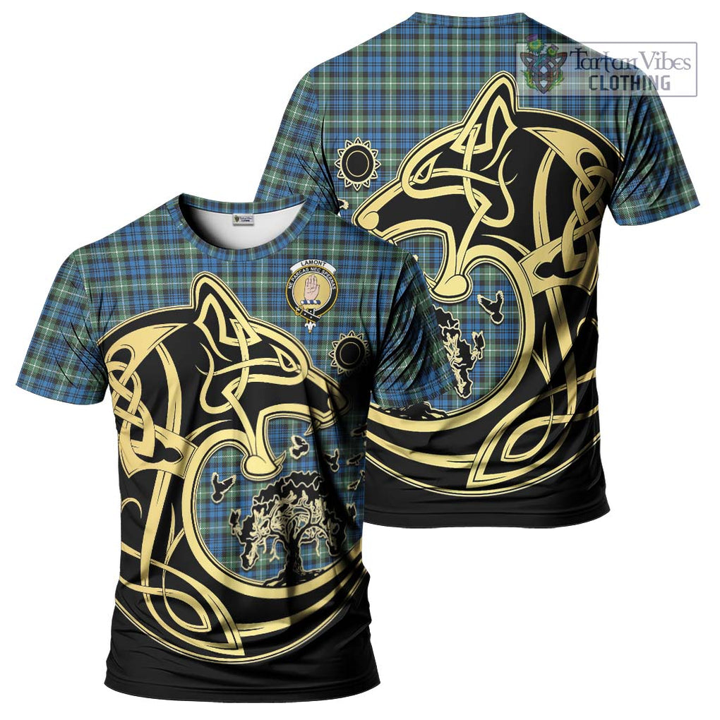 Lamont Ancient Tartan T-Shirt with Family Crest Celtic Wolf Style Kid's Shirt - Tartan Vibes Clothing