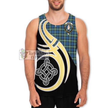 Lamont Ancient Tartan Men's Tank Top with Family Crest and Celtic Symbol Style