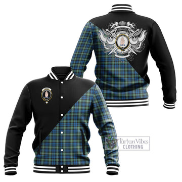 Lamont Ancient Tartan Baseball Jacket with Family Crest and Military Logo Style