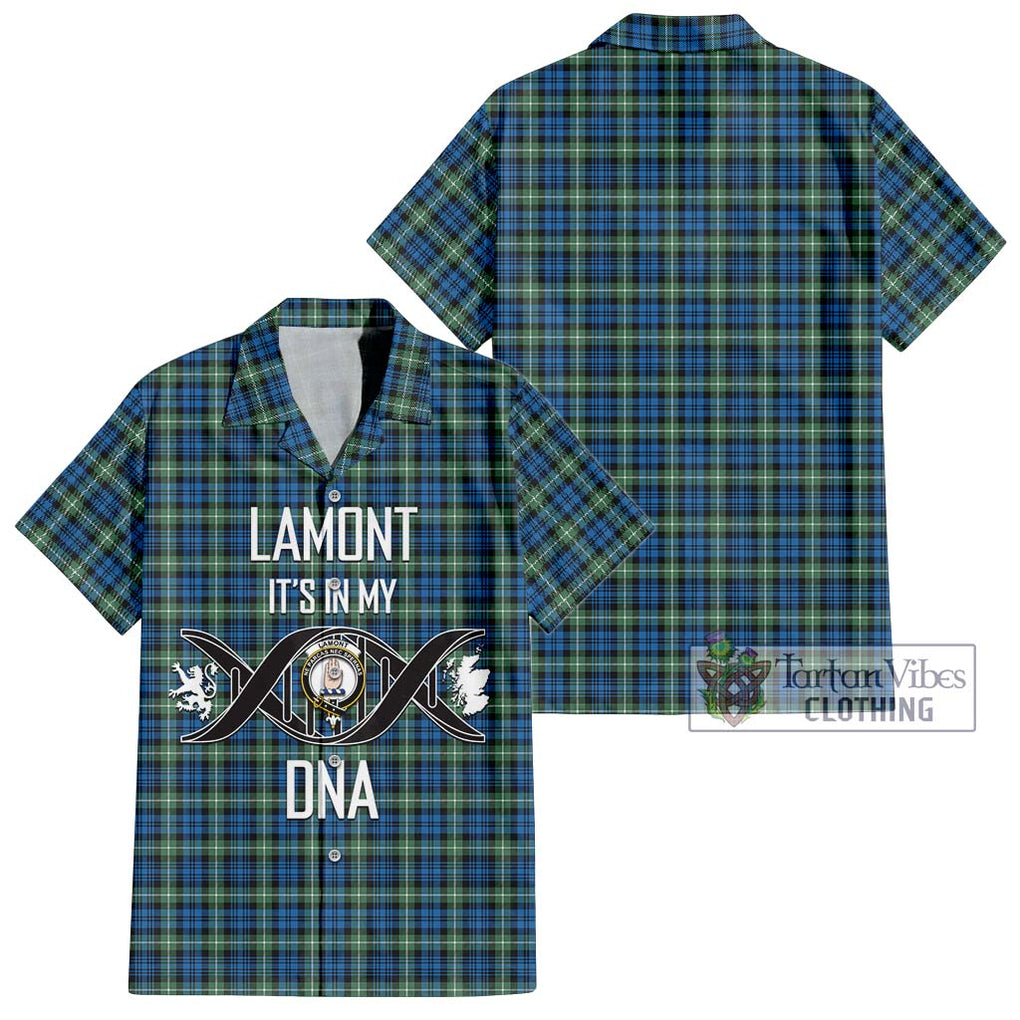 Lamont Ancient Tartan Short Sleeve Button Shirt with Family Crest DNA In Me Style Kid - Tartanvibesclothing Shop