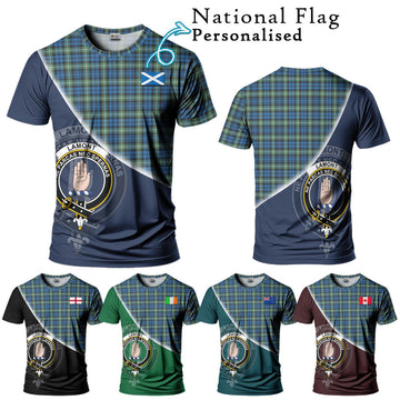 Lamont Ancient Tartan T-Shirt with Personalised National Flag and Family Crest Half Style