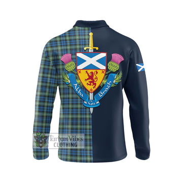 Lamont Ancient Tartan Long Sleeve Polo Shirt Alba with Scottish Lion Royal Arm Half Style