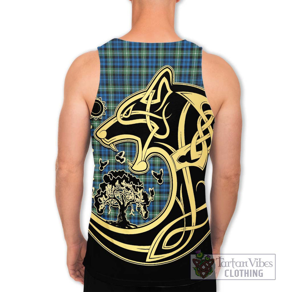 Lamont Ancient Tartan Men's Tank Top with Family Crest Celtic Wolf Style - Tartan Vibes Clothing