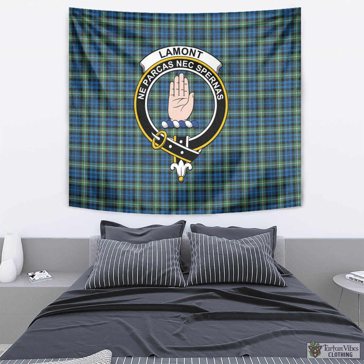 Tartan Vibes Clothing Lamont Ancient Tartan Tapestry Wall Hanging and Home Decor for Room with Family Crest