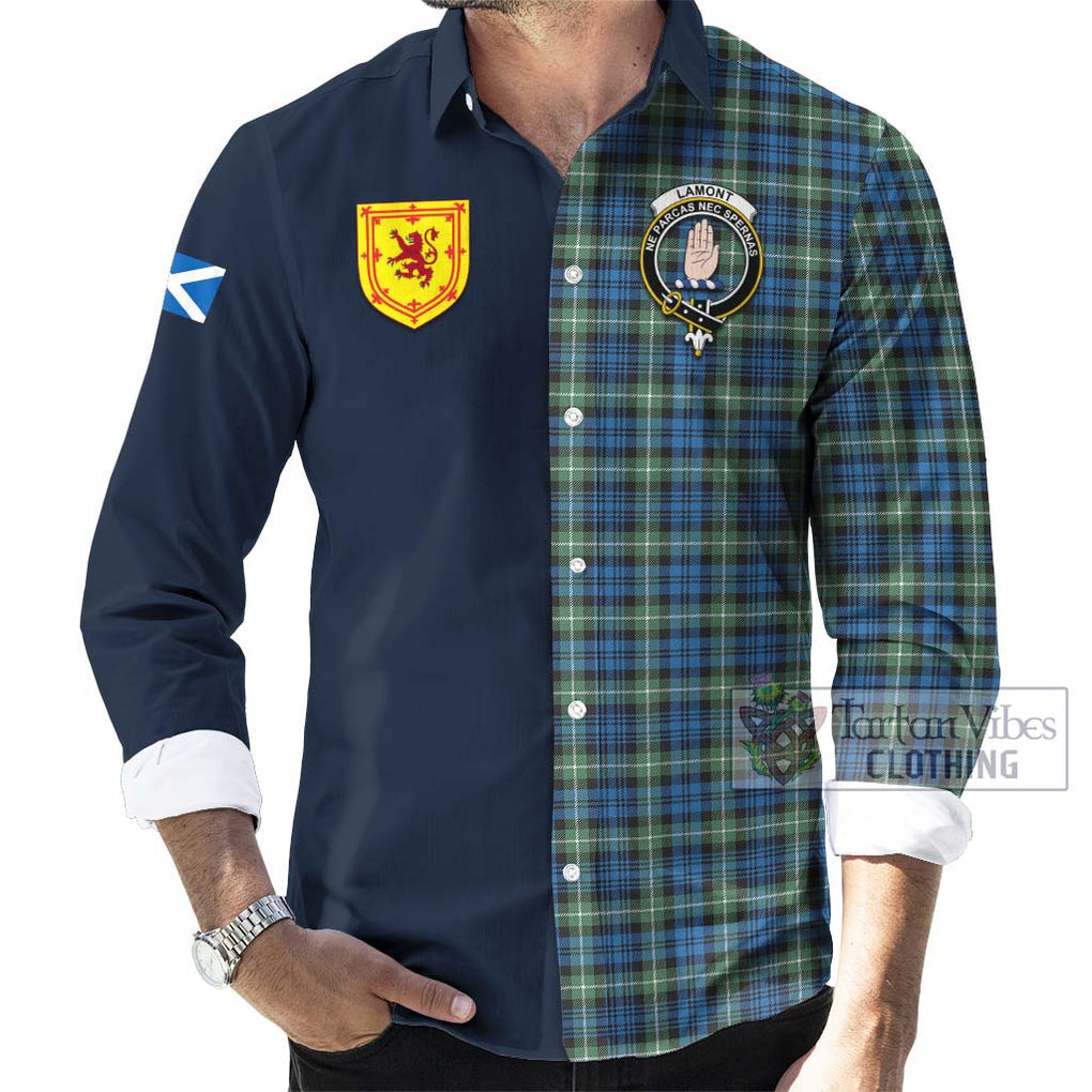 Tartan Vibes Clothing Lamont Ancient Tartan Long Sleeve Button Shirt with Scottish Lion Royal Arm Half Style