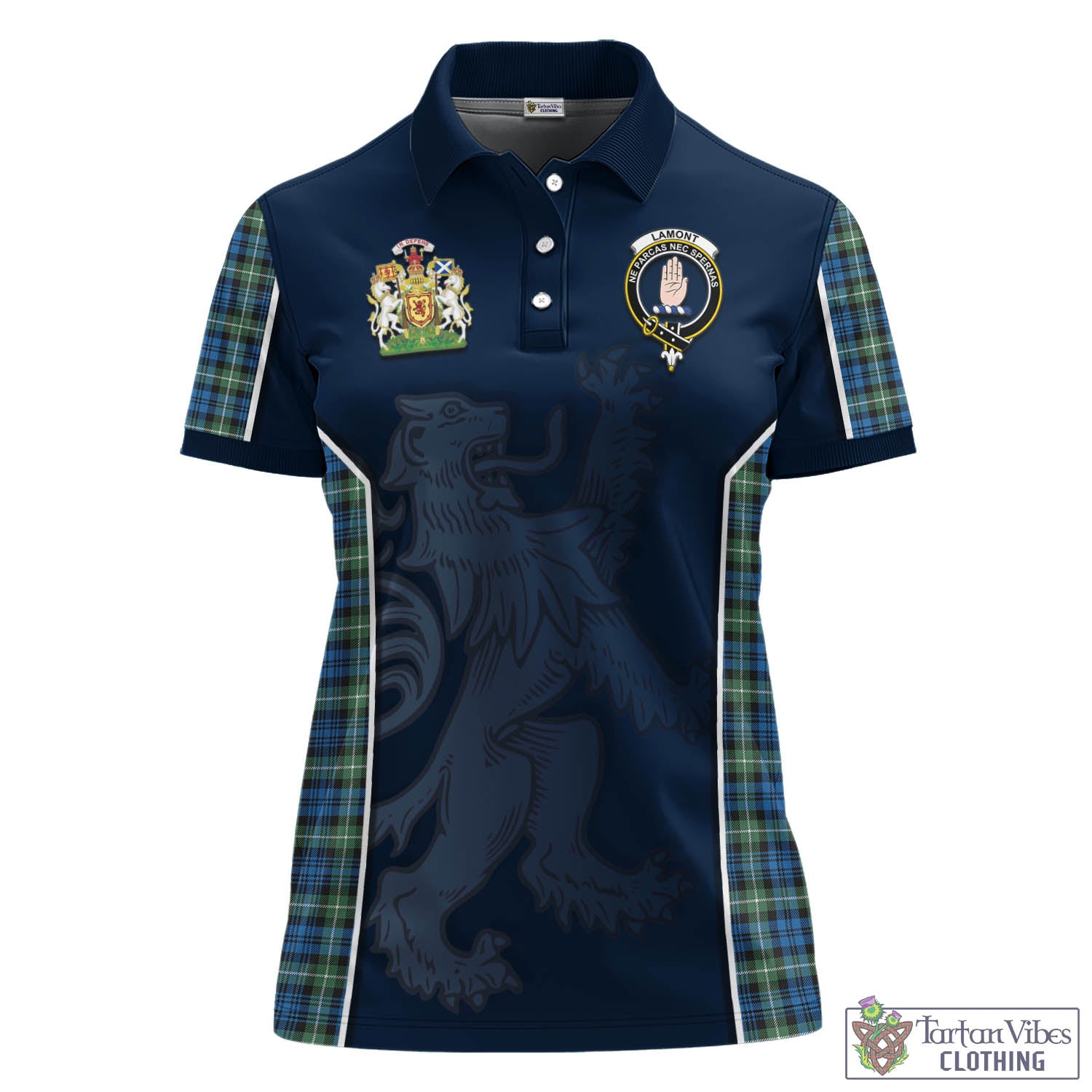 Lamont Ancient Tartan Women's Polo Shirt with Family Crest and Lion Rampant Vibes Sport Style - Tartan Vibes Clothing