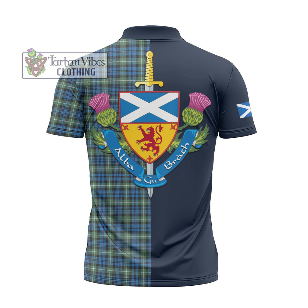 Tartan Vibes Clothing Lamont Ancient Tartan Zipper Polo Shirt with Scottish Lion Royal Arm Half Style