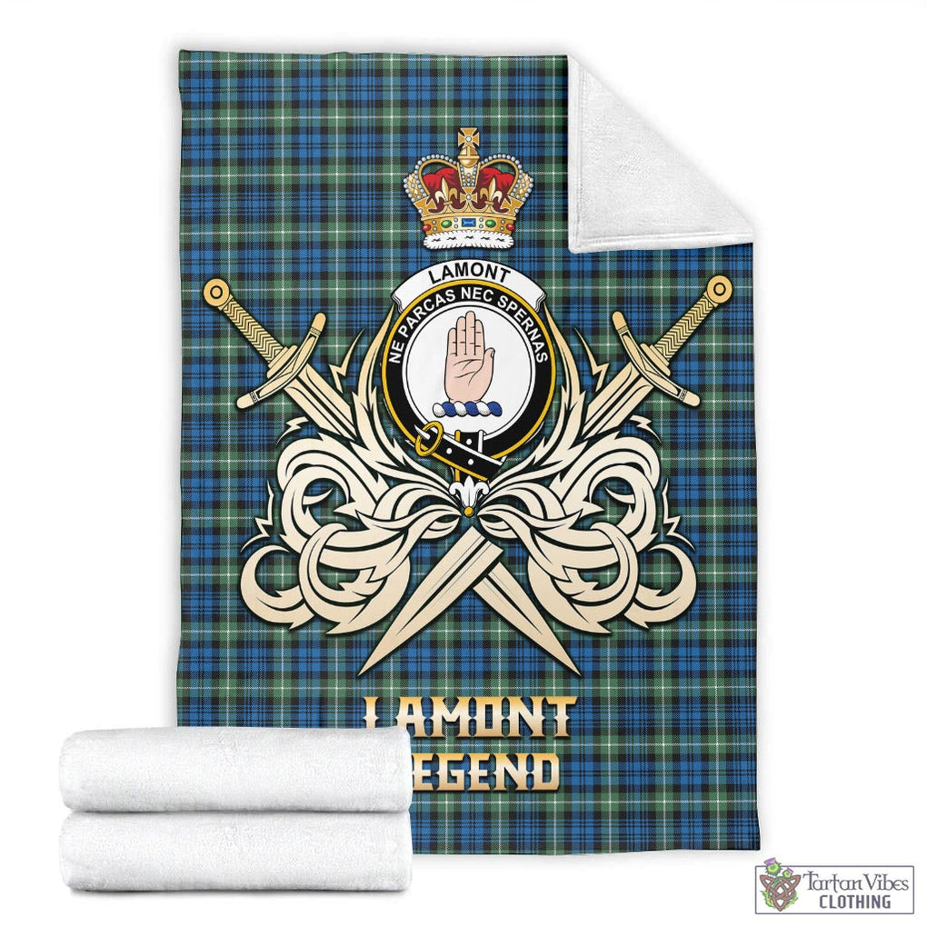 Tartan Vibes Clothing Lamont Ancient Tartan Blanket with Clan Crest and the Golden Sword of Courageous Legacy