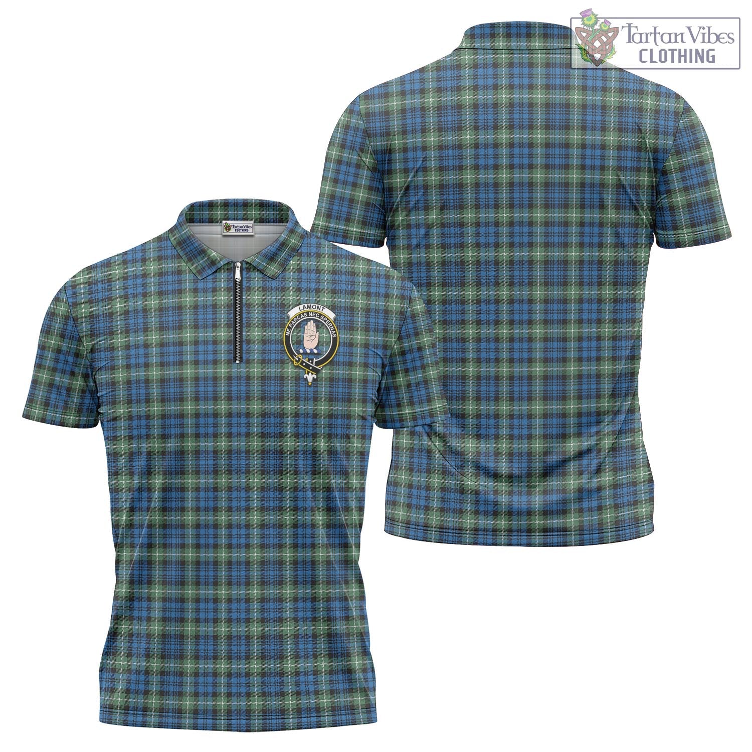 Tartan Vibes Clothing Lamont Ancient Tartan Zipper Polo Shirt with Family Crest