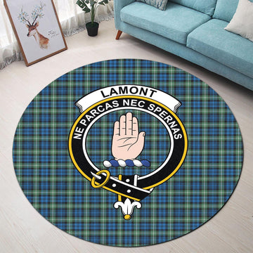 Lamont Ancient Tartan Round Rug with Family Crest