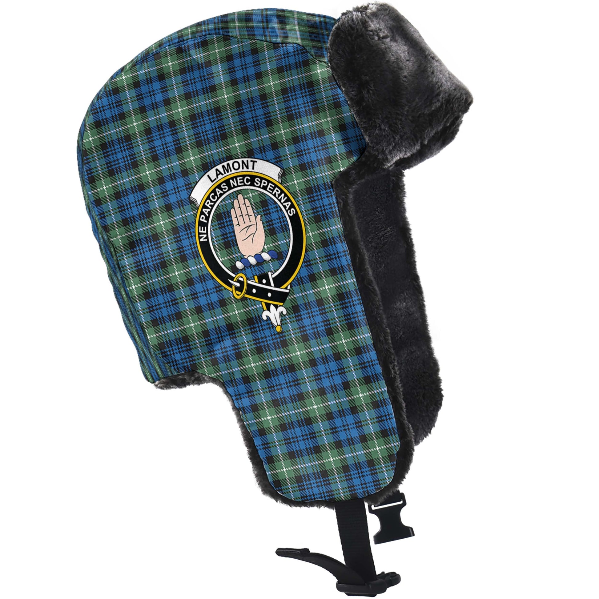 Lamont Ancient Tartan Winter Trapper Hat with Family Crest - Tartanvibesclothing