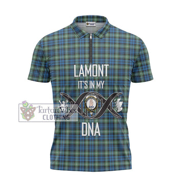 Lamont Ancient Tartan Zipper Polo Shirt with Family Crest DNA In Me Style