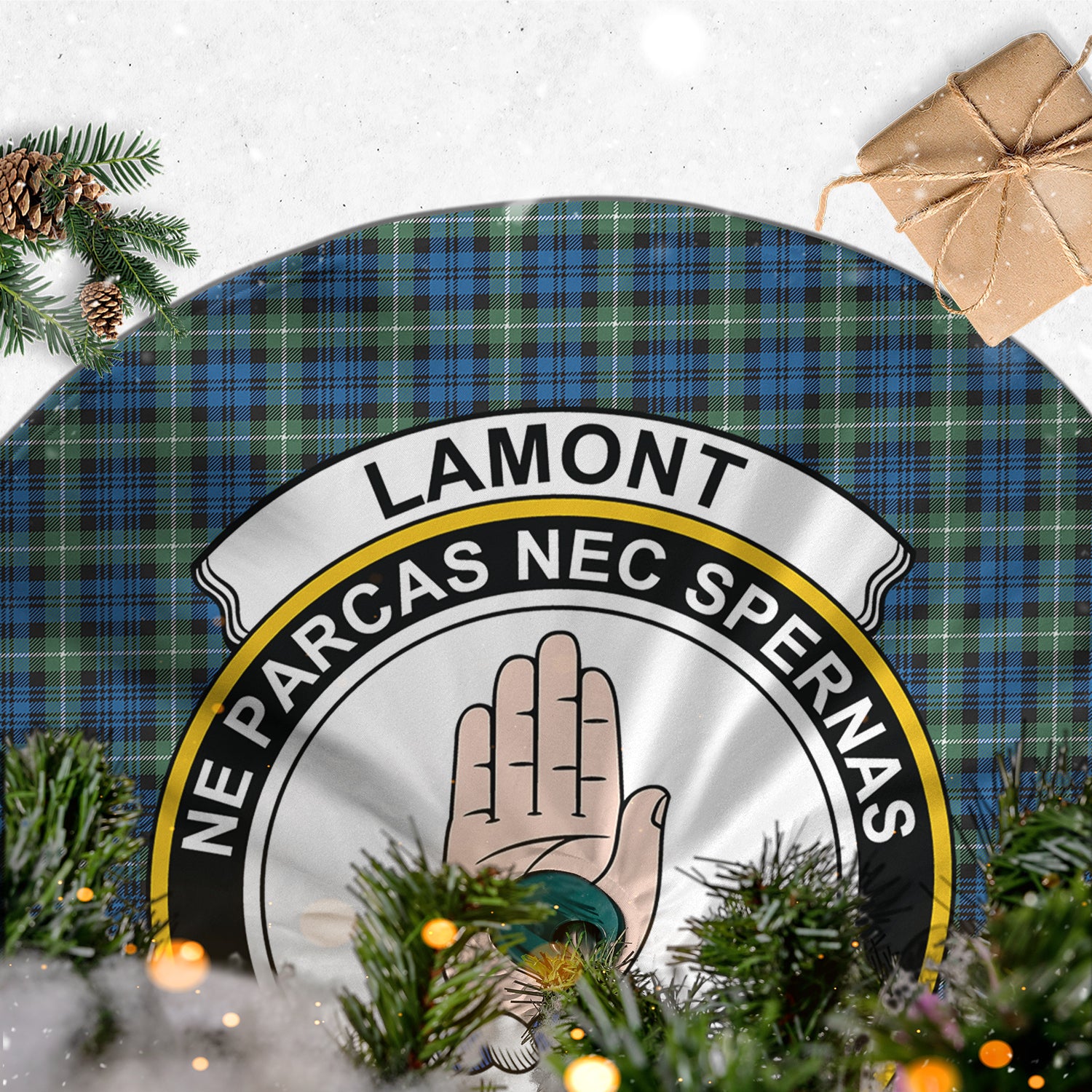 Lamont Ancient Tartan Christmas Tree Skirt with Family Crest - Tartanvibesclothing