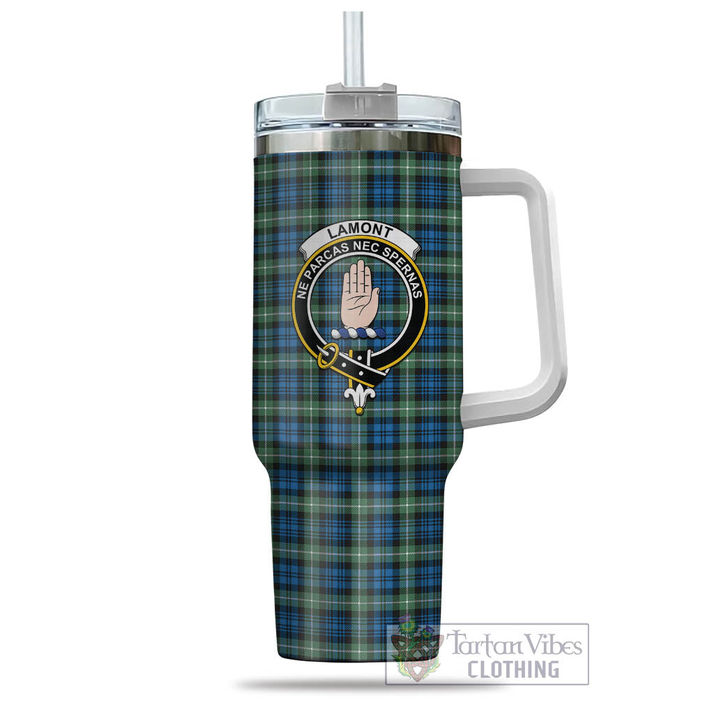 Tartan Vibes Clothing Lamont Ancient Tartan and Family Crest Tumbler with Handle