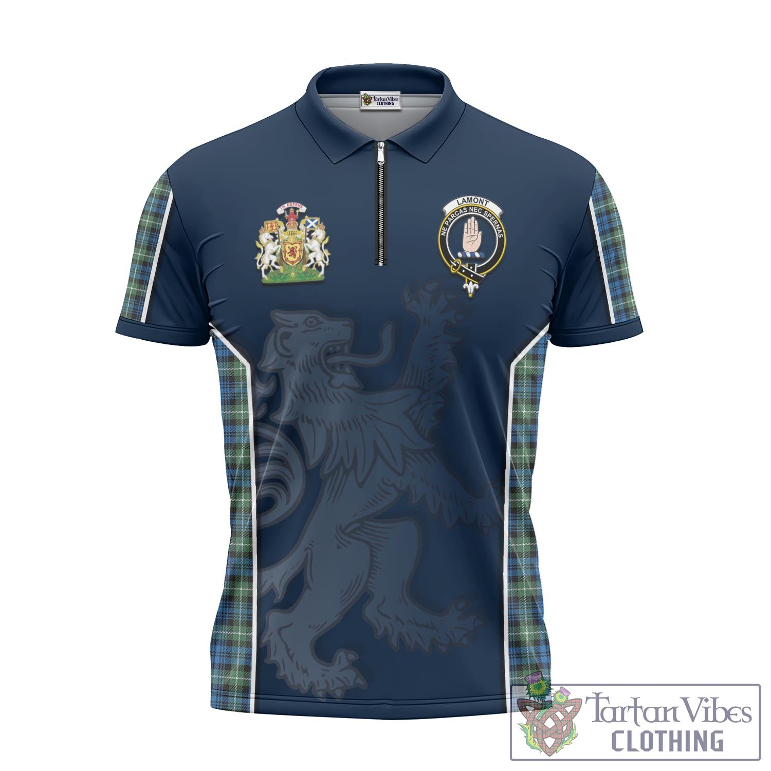 Tartan Vibes Clothing Lamont Ancient Tartan Zipper Polo Shirt with Family Crest and Lion Rampant Vibes Sport Style