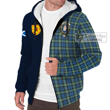 Lamont Ancient Tartan Sherpa Hoodie Alba with Scottish Lion Royal Arm Half Style