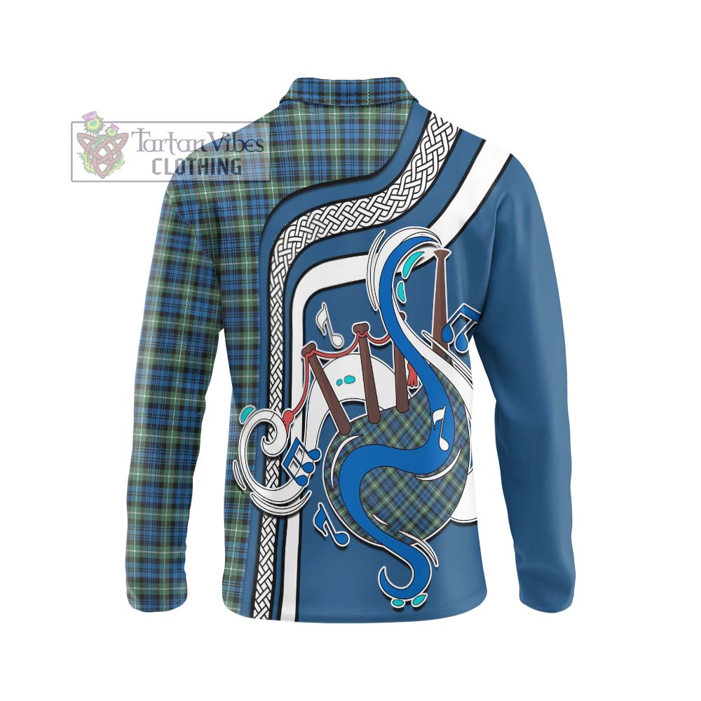 Tartan Vibes Clothing Lamont Ancient Tartan Long Sleeve Polo Shirt with Epic Bagpipe Style