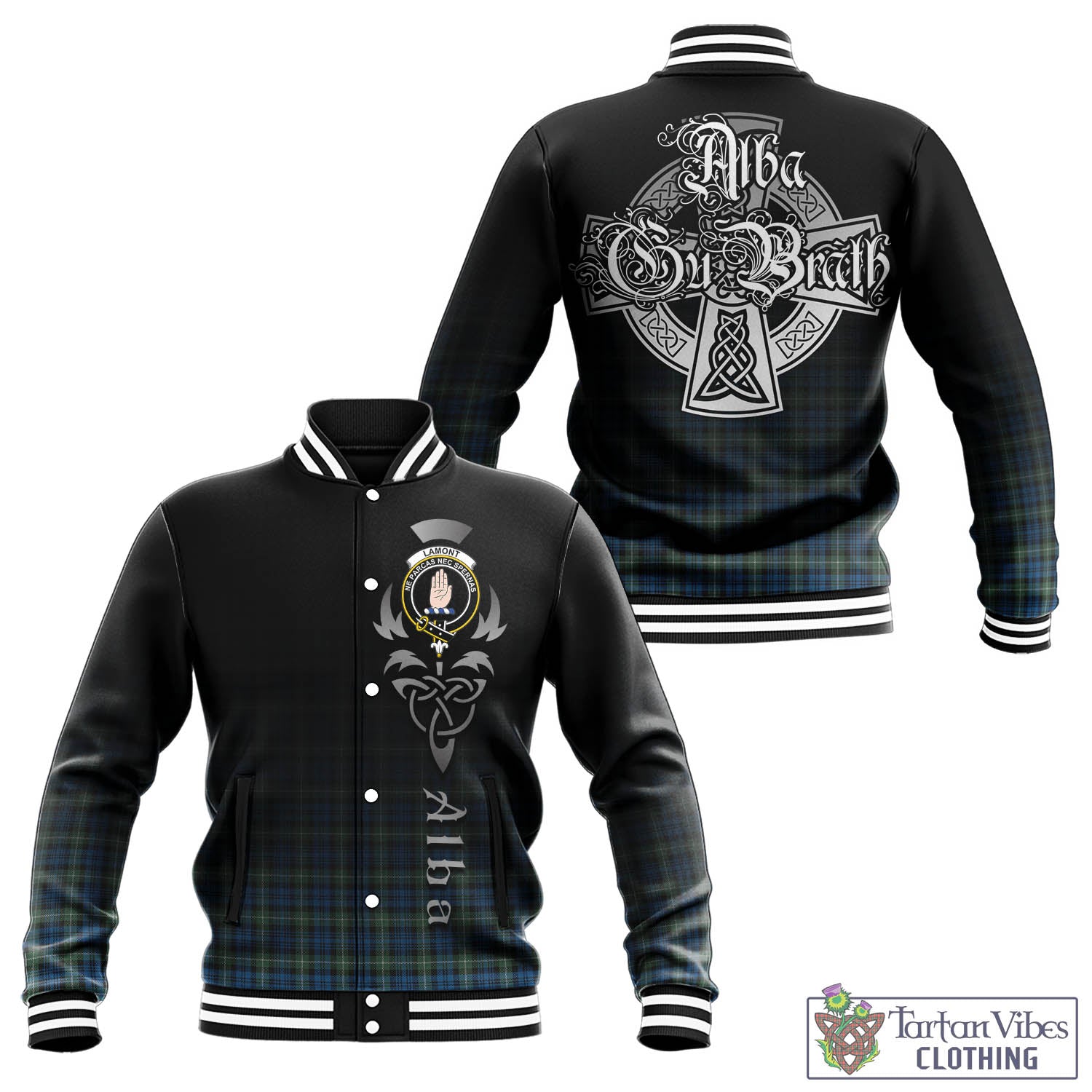 Tartan Vibes Clothing Lamont Ancient Tartan Baseball Jacket Featuring Alba Gu Brath Family Crest Celtic Inspired