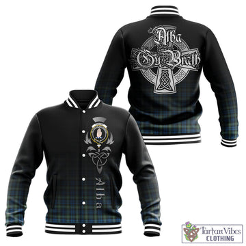 Lamont Ancient Tartan Baseball Jacket Featuring Alba Gu Brath Family Crest Celtic Inspired