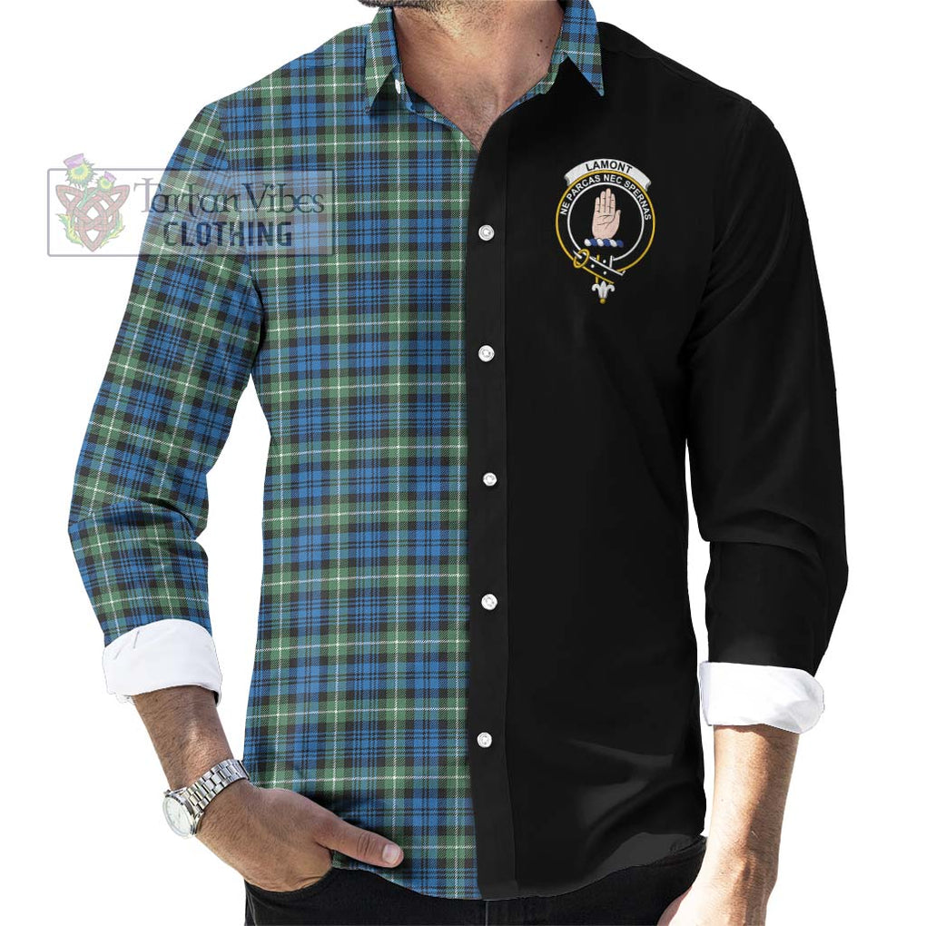 Lamont Ancient Tartan Long Sleeve Button Shirt with Family Crest and Half Of Me Style - Tartanvibesclothing Shop